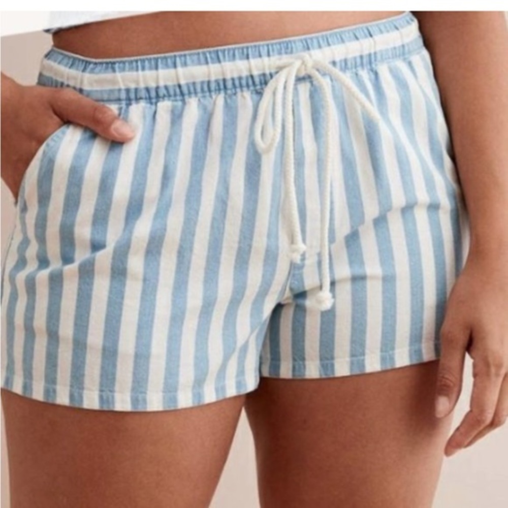 AERIE Coastal Striped Cotton Drawstring Shorts ‎ Sz Med